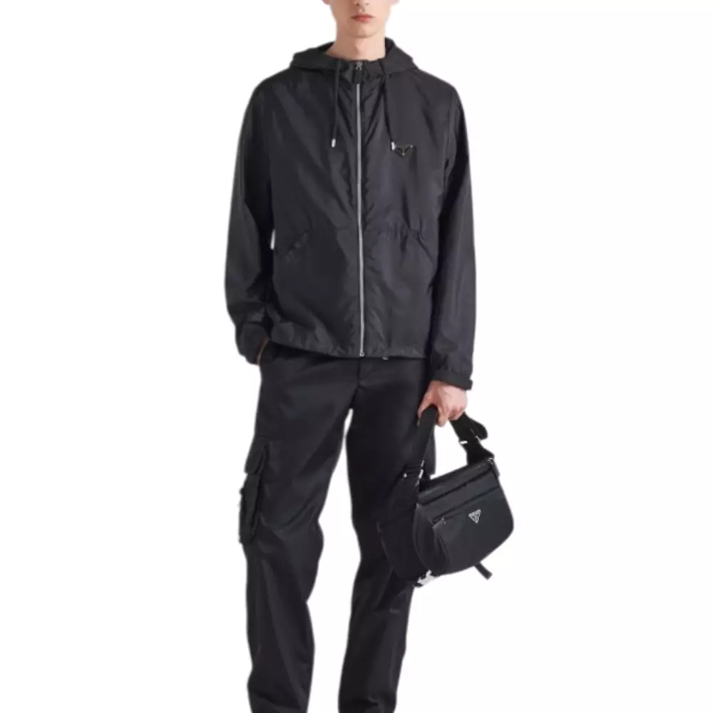 Re-Nylon Hooded Collar Zipper Jacket Black