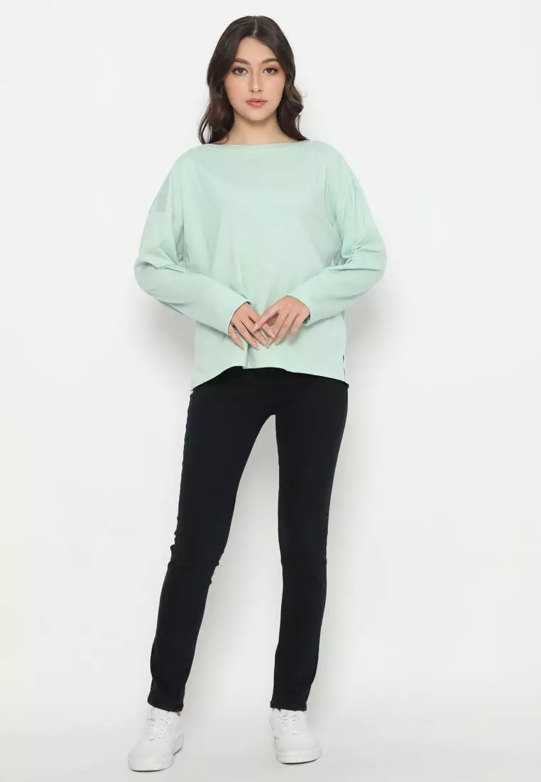 Matsuda Kaos Oversize Polos Wanita Lengan Panjang T Shirt Olive