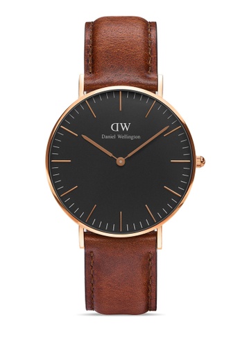 Daniel Wellington gold Classic St Mawe Black 36mm Watch Leather starp Black dial Rose Gold Unisex watch Watch for women and men DW 34121AC7888AD7GS_1