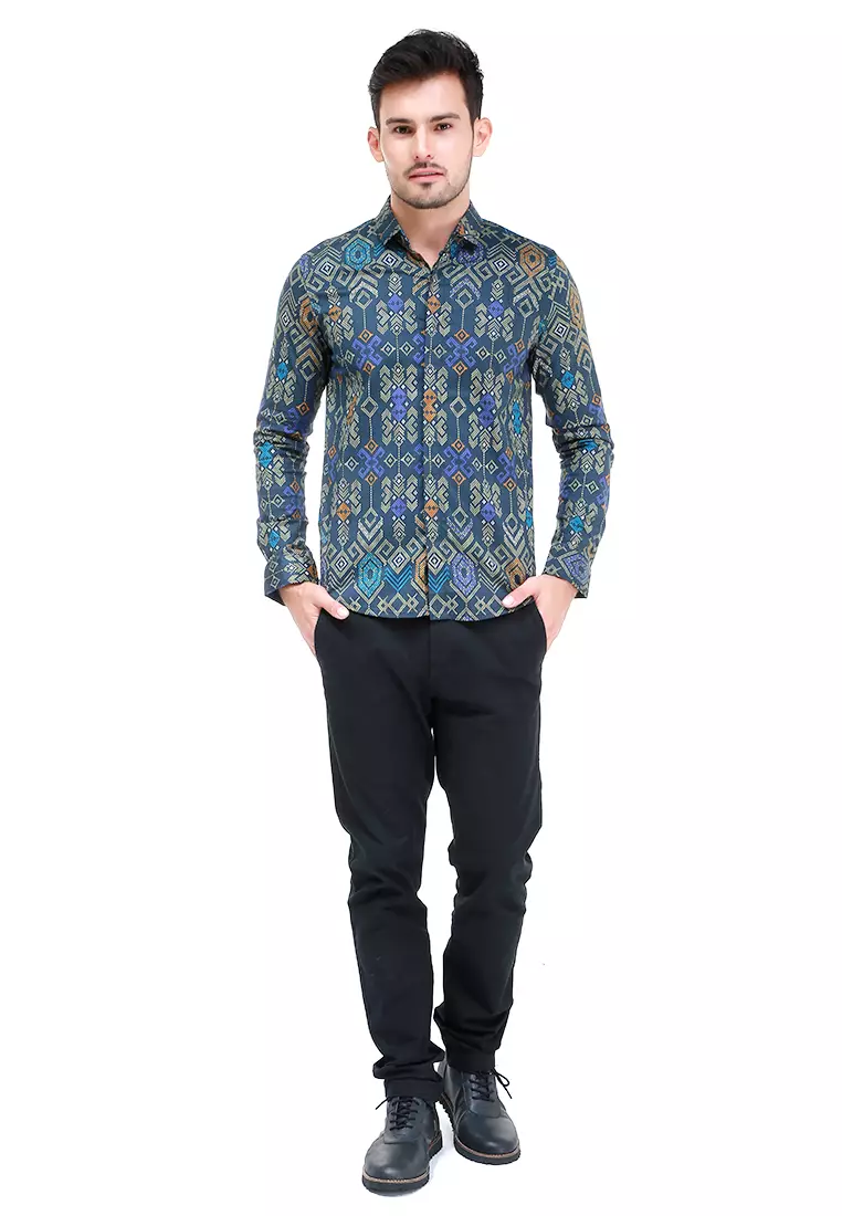 Dwan Kemeja Batik Pria Tribe Atasan Formal Longsleeve Shirt Material Cotton ORIGINAL - Green