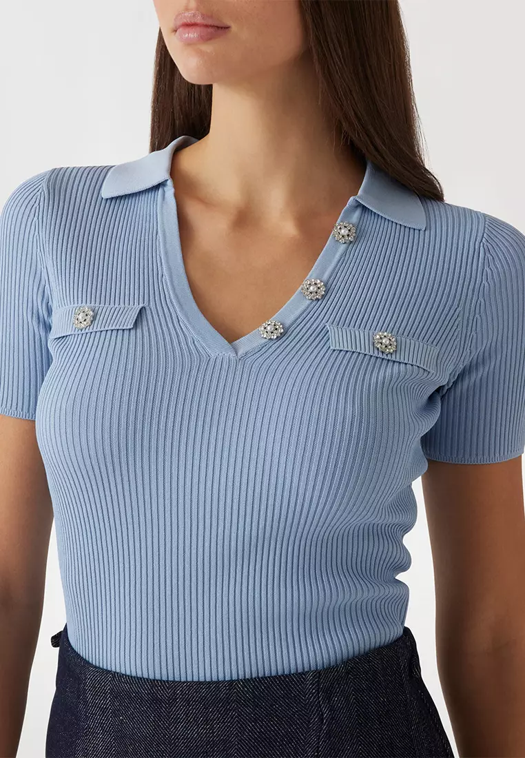 Paula Short Sleeve Polo Neck Sweater