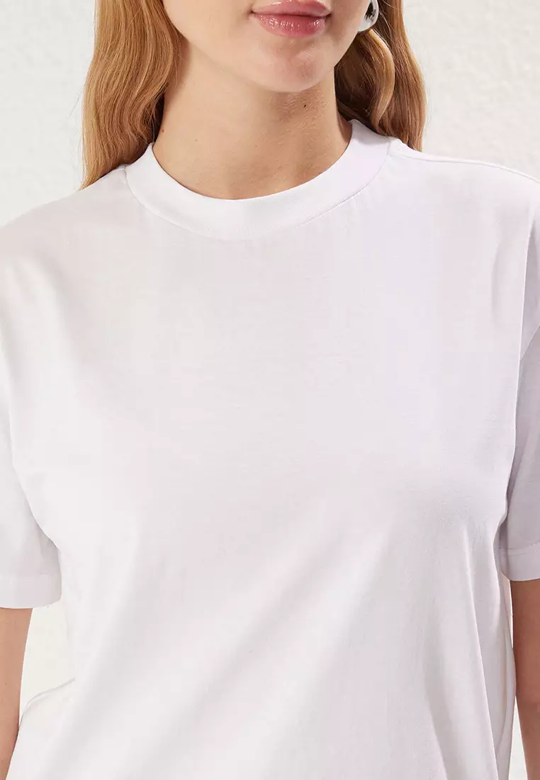 White-White 2-Pack 100% Cotton Basic Stand Collar Knitted T-Shirt TWOSS20TS1500
