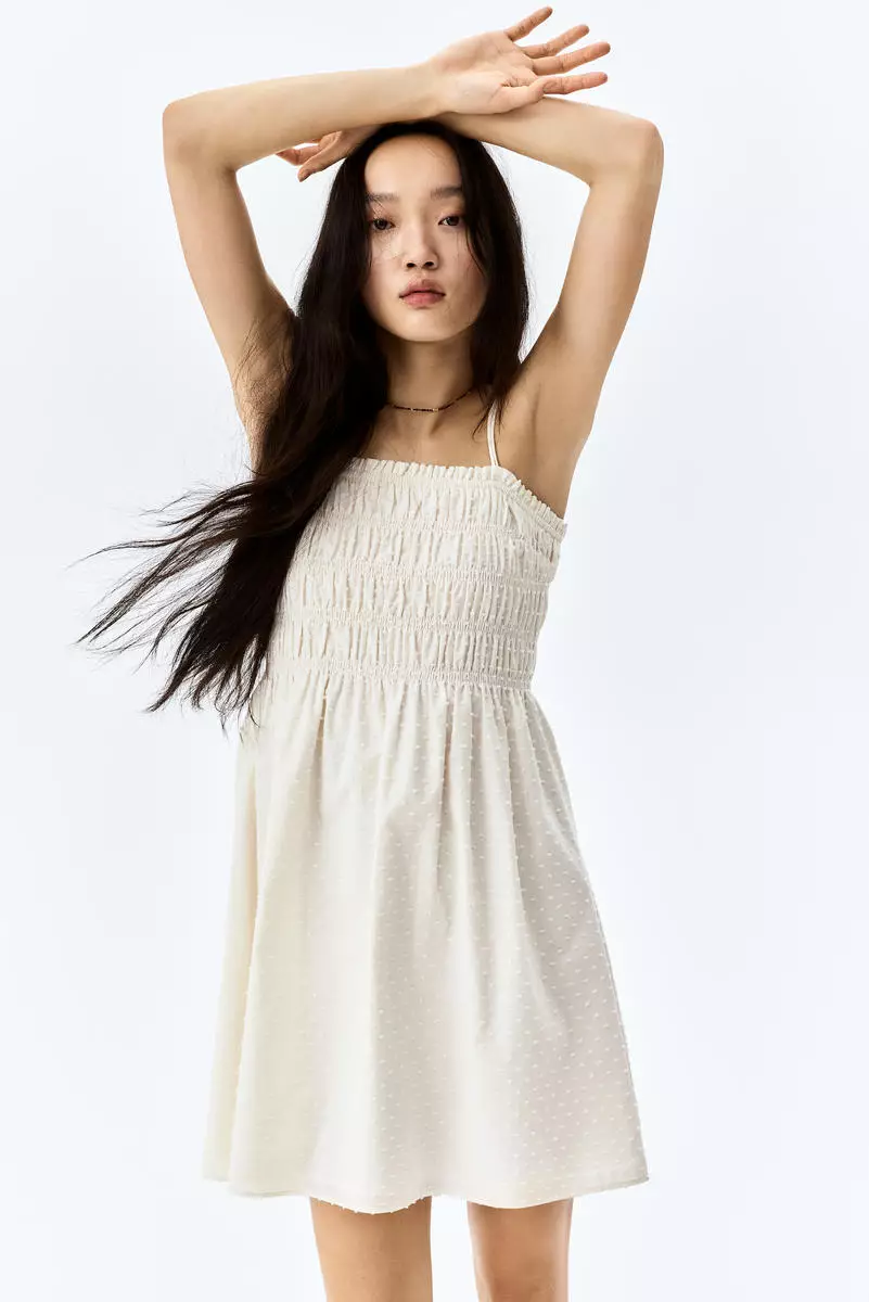 Smocked-bodice cotton dress