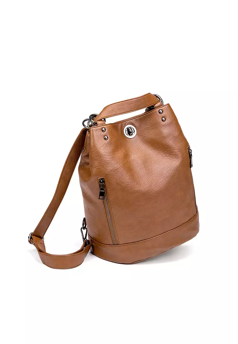 Leather Ladies Backpack Crossbody Bag 2 IN 1