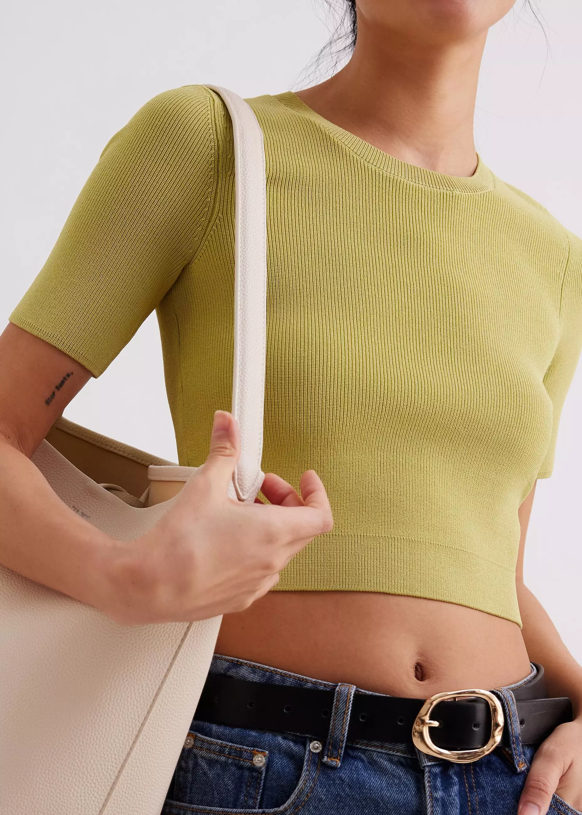 Atasan Wanita - Kyle Knit Round Neck Crop Top