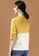 A-IN GIRLS white and yellow Casual Stand-Up Collar Color Block Sweater 3C09DAAC53B3CAGS_3