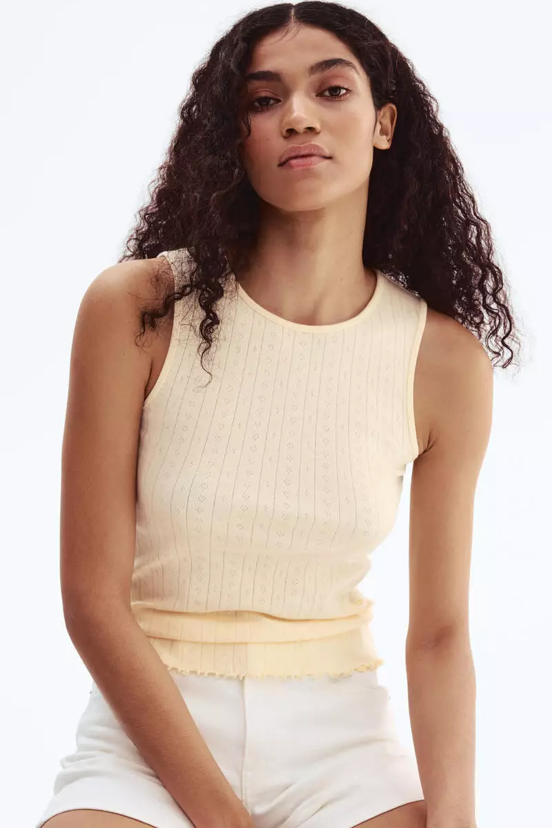 Pointelle-knit cotton top