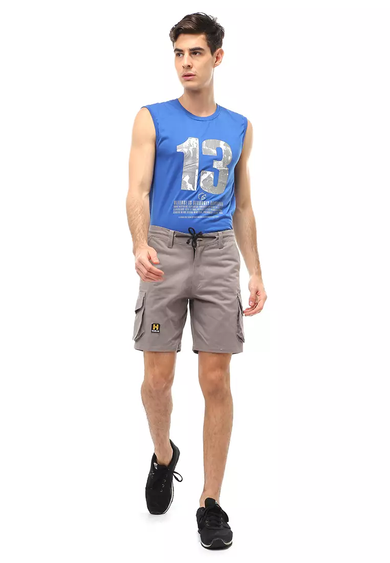 Rishham Short Pants Celana Cargo Pendek Kasual Pria Material Cotton Twill ORIGINAL - Light Gray