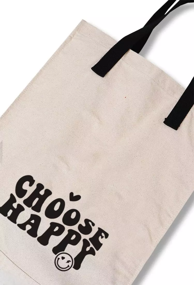 AMC92 totebag aesthetic pria wanita kanvas krem putih choose happy