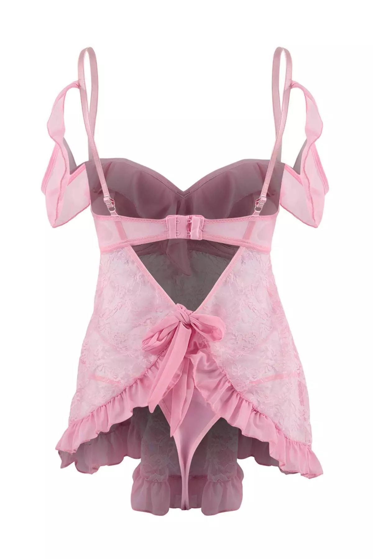 Pink Tulle Sleeve Detailed Babydoll/Fantasy Nightgown Thmss26Ll4