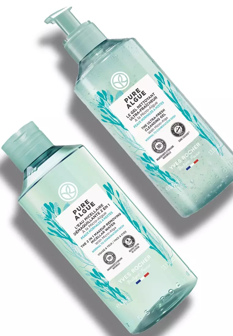 Pure Algue Ultra Fresh Cleansing Gel 390ml & 2in1 Makeup Remover Micellar Water 400ml Facial Cleanser for Dry Skin Care