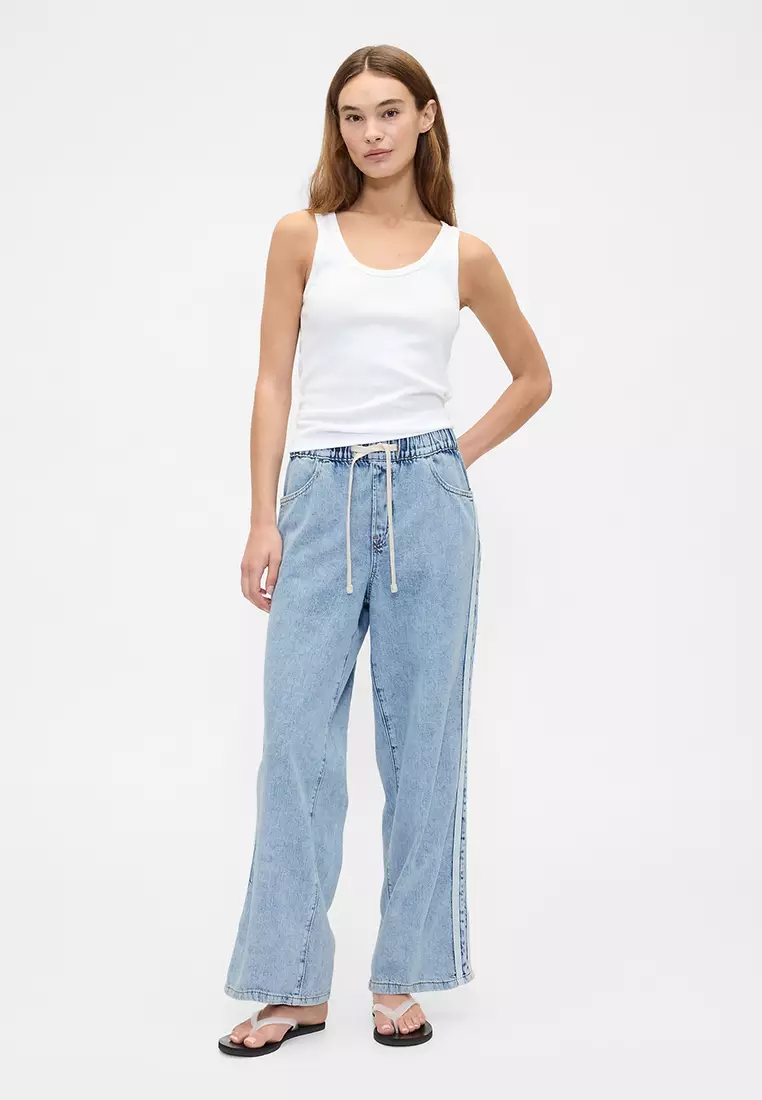 Wide Leg Jeans with Side Stripe