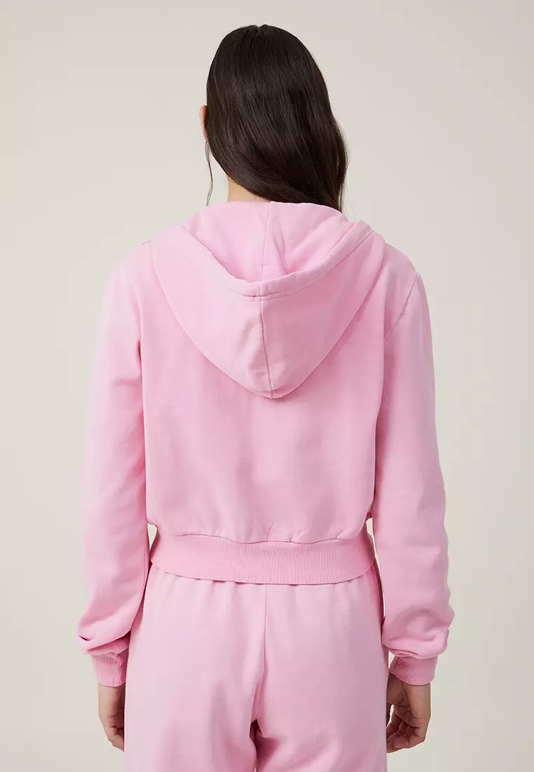 Washed Cropped Zip Through Hoodie