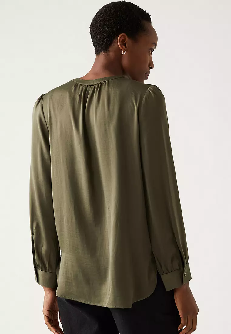 Round Neck Popover Blouse