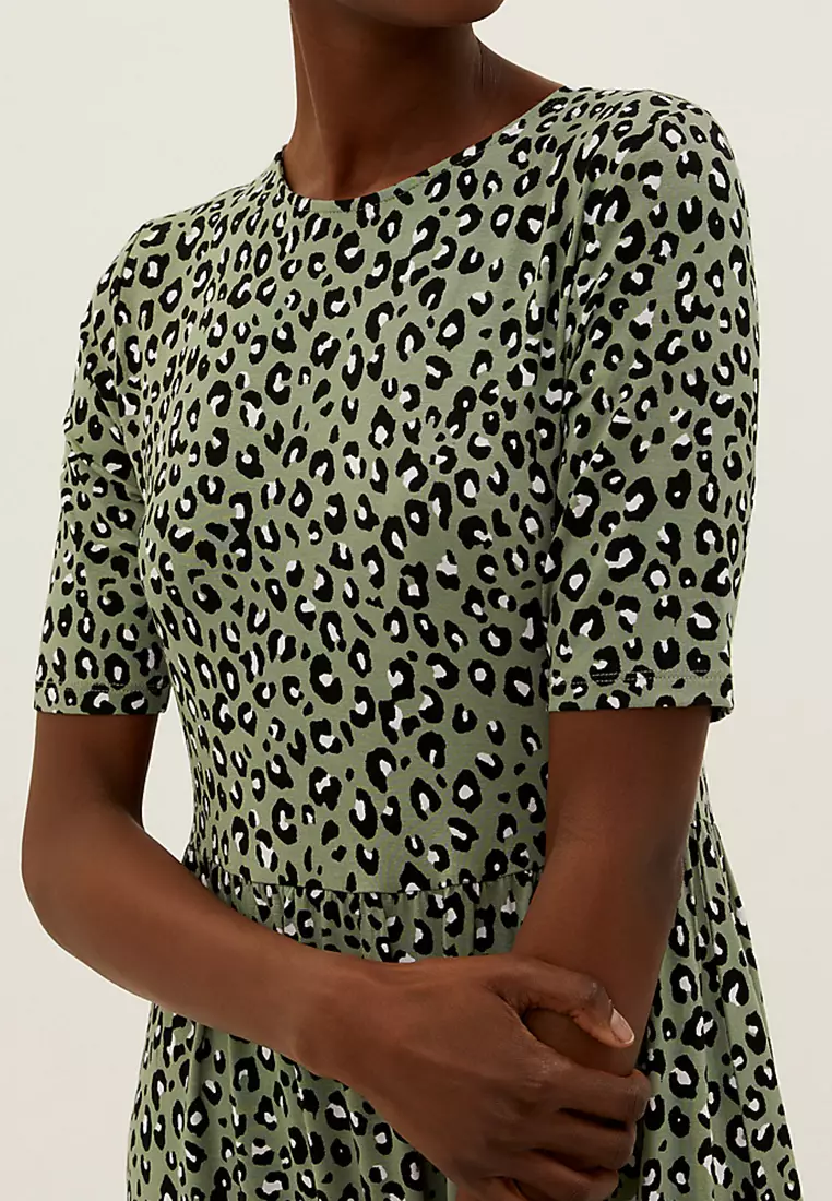 Animal Print Tiered Midi Dress