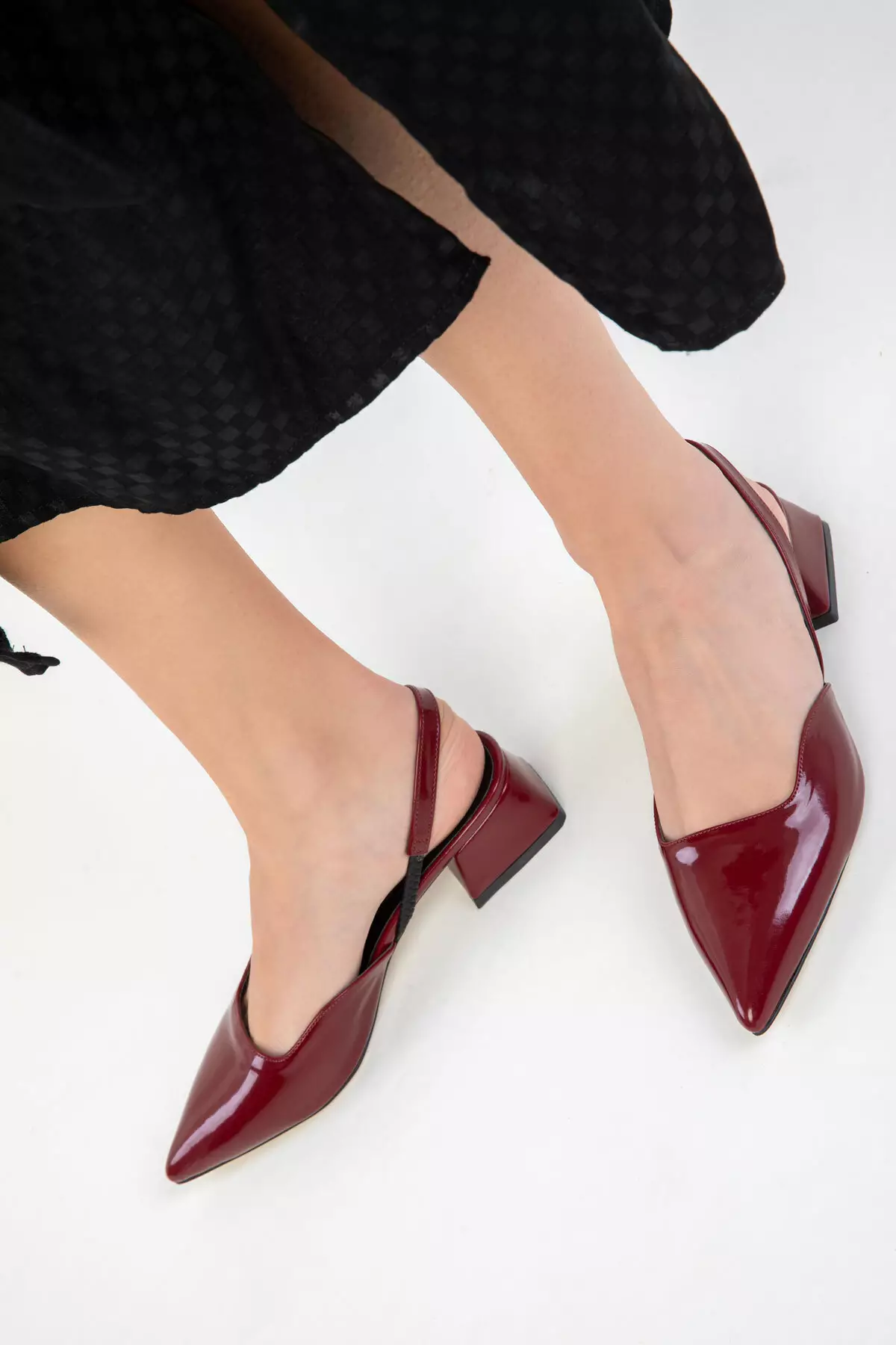 Claret Red Patent Leather Women's Classic Heeled Shoes 20318
