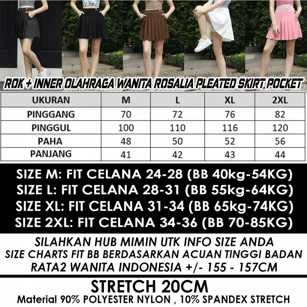 Fitwear Rok + Inner Dryfit Olahraga Padel Wanita ROSALIA PLEATED SKIRT POCKET - WHITE