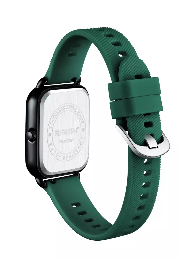 Jam Tangan Wanita Original Square Anggun Tali Silikon Anti Air hijau