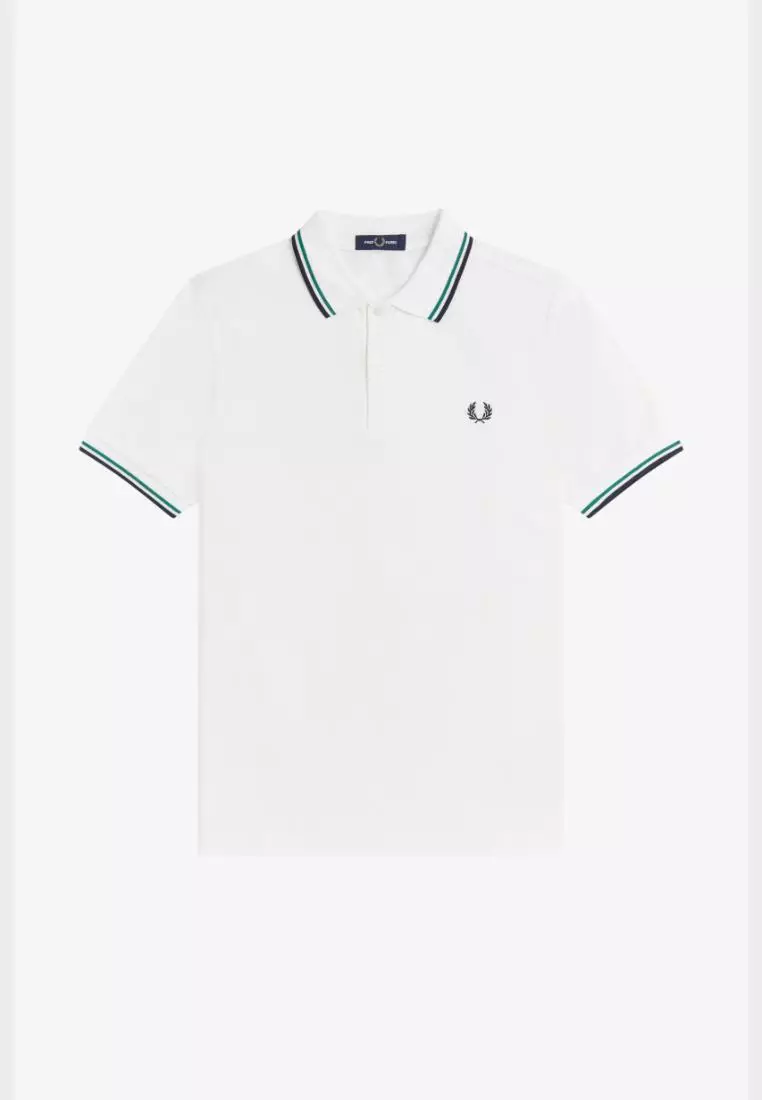 Fred Perry M3600 The Twin Tipped Fred Perry Shirt (Snow White / Sports Green / Navy)