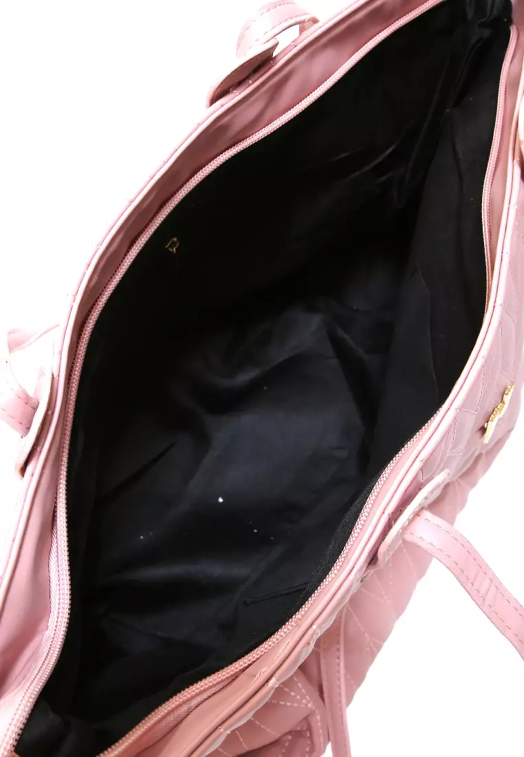 Laura Tas Kerja Wanita Tote Bag Motif Polos Large Compartment Material Leather ORIGINAL - Pink