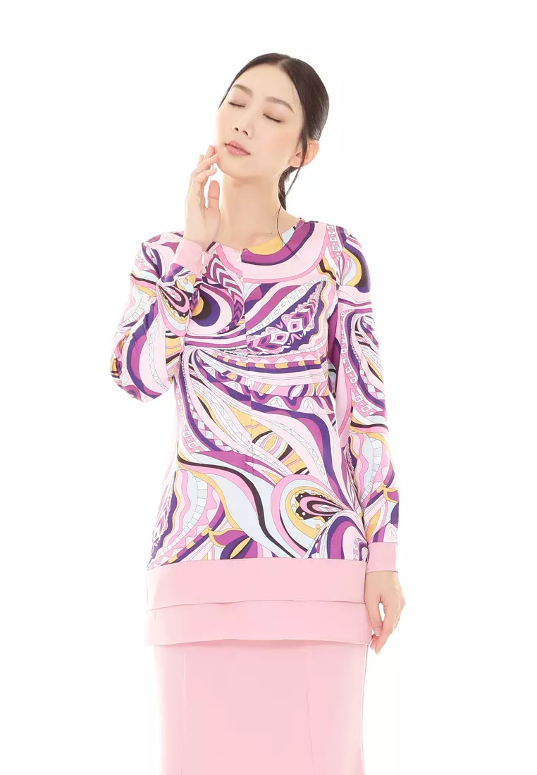 Ivy Kurung Modern layers Printed in Pink Batik