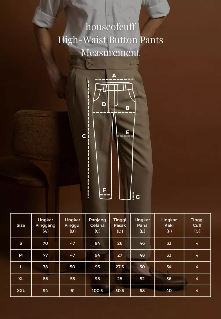 Houseofcuff Celana Panjang High Waist Gurkha Button Pria Side Tab Abu Abu