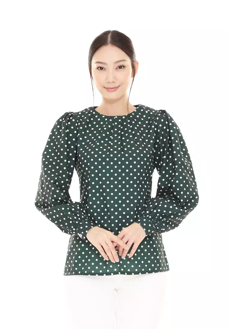 Christina Polka Dot Blouse in Emerald Green