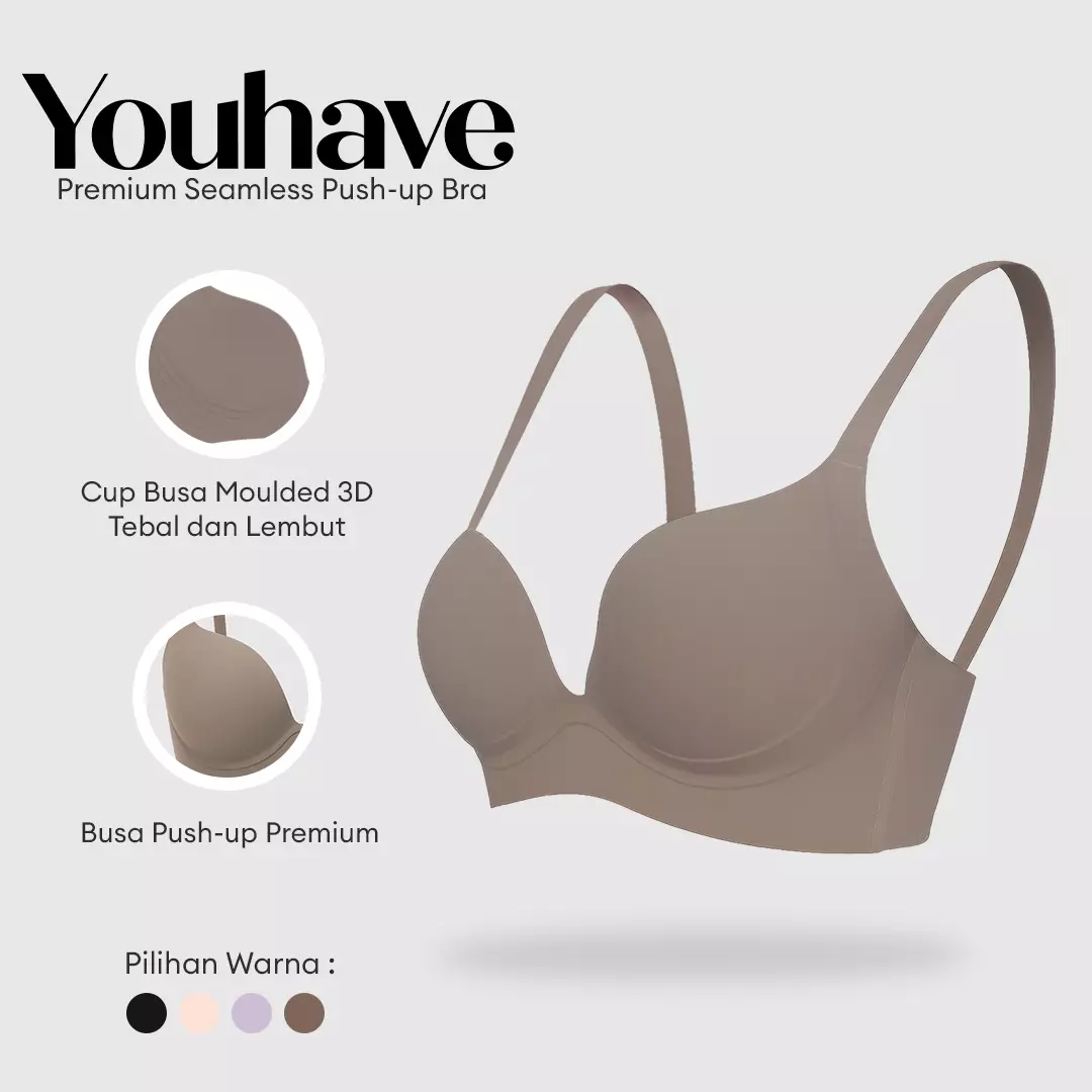 YOUHAVE BH Bra Push Up Premium Seamless Wanita Women Wireless Tanpa Kawat Busa Tebal 100262 - BROWN