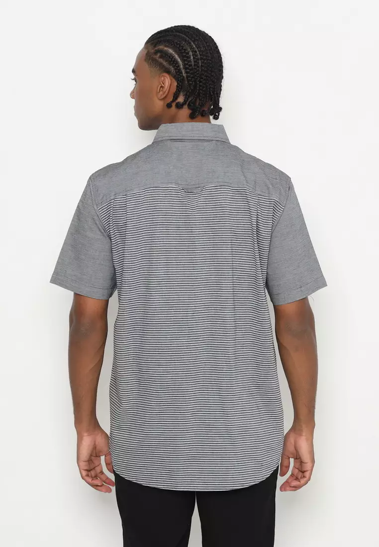 RBJ Kemeja Salur Kombi Hitam Regular Fit Pria