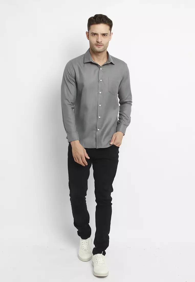 MAGINOT EMELYN CHARCOAL Kemeja Casual Slim Fit Lengan Panjang