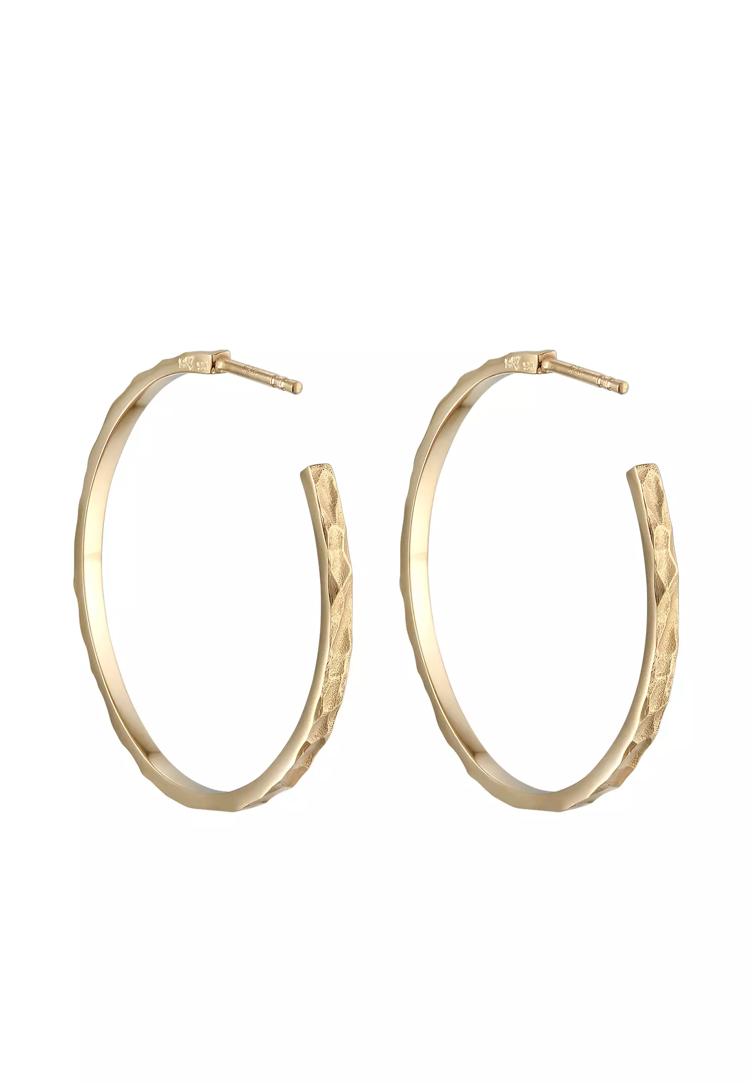 Earrings Creoles Plug Hammered Gold Plated