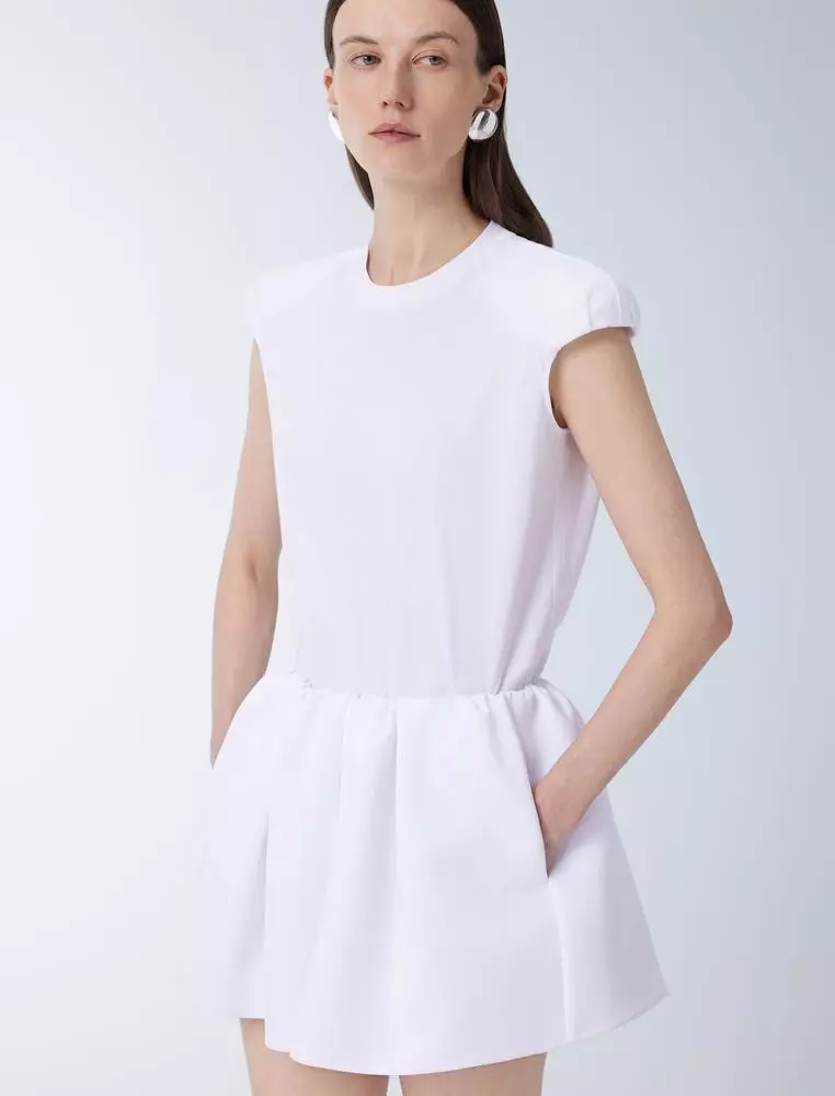 Cotton pleated short-sleeved T-shirt