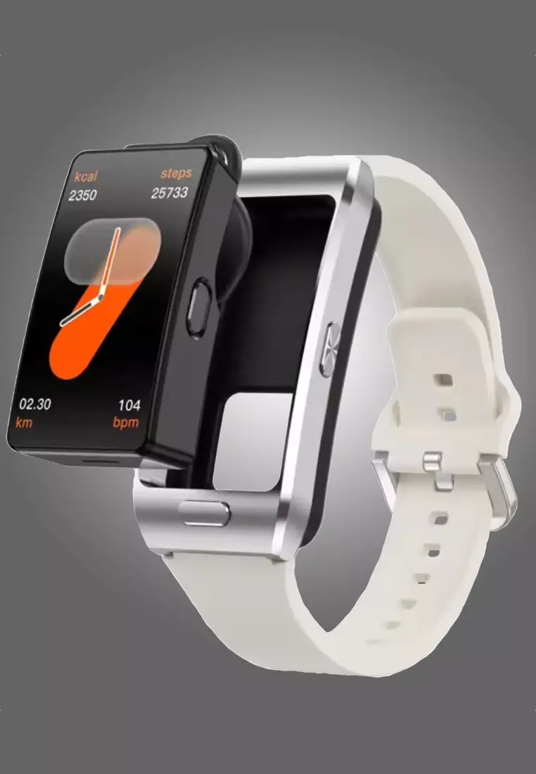 2 in 1 Smart Watch / Earphone - Unisex - IOS/Android - IP67 Waterproof - Silver/White