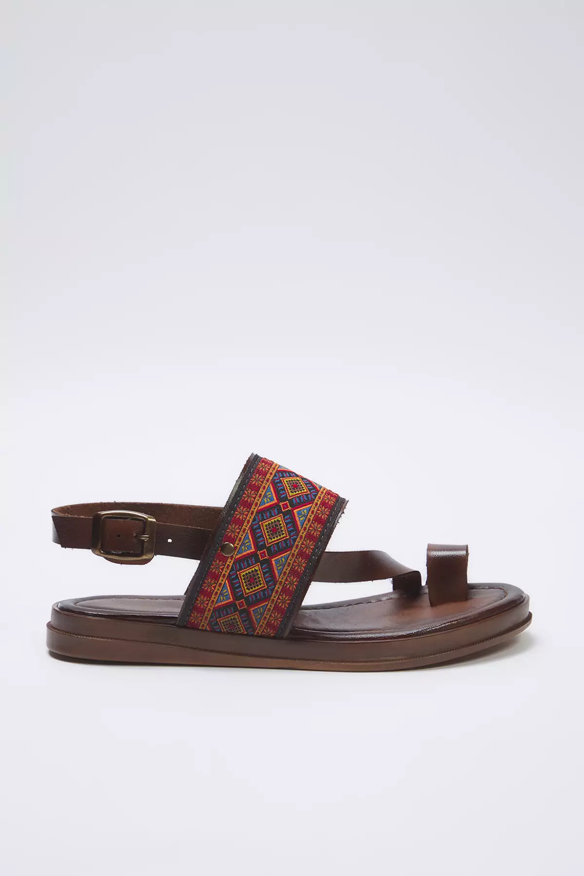 Brown Ethnic Patterned Flip Flops Women's Sandals Takss25Sd00049