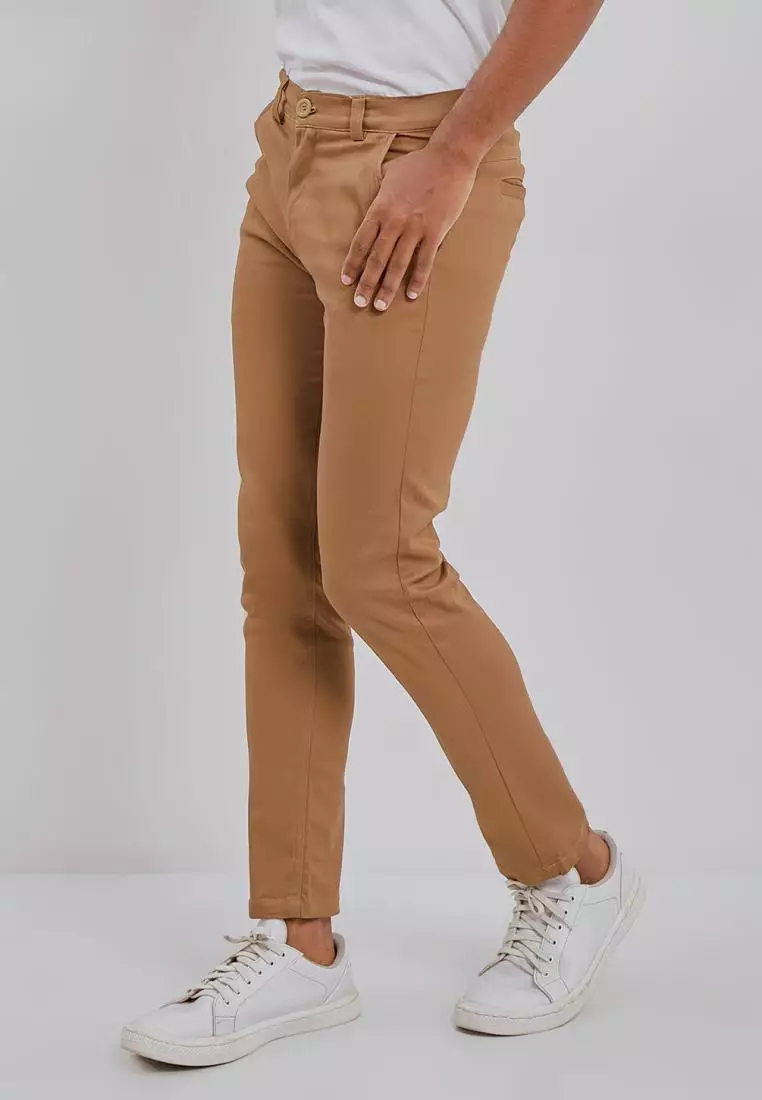 PAULMAY Celana Chino Pria Panjang Slim Fit - Brown