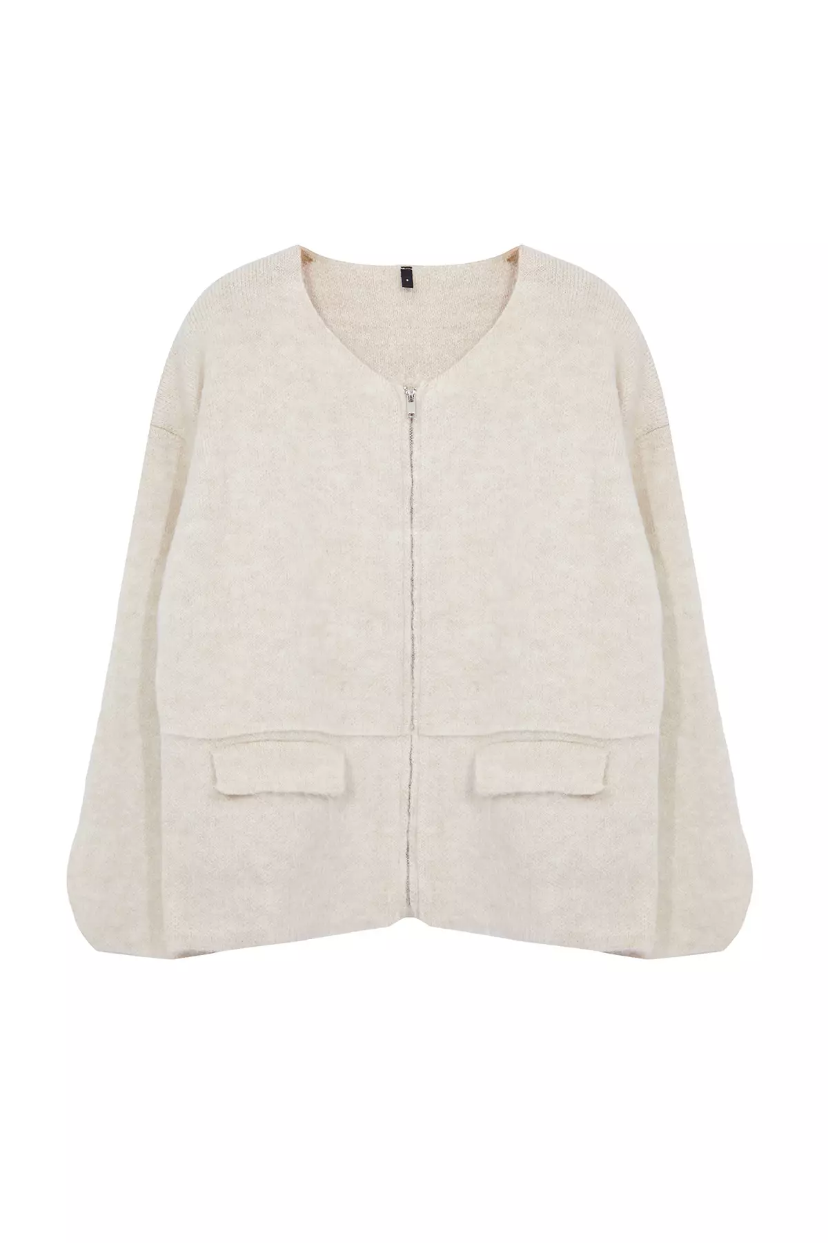 Stone Zipper Soft Textured Coat Look Knitwear Cardigan