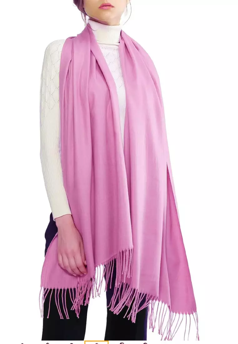Plain Cashmere Virgin wool Pashmina Syal Wanita Pink Lilac