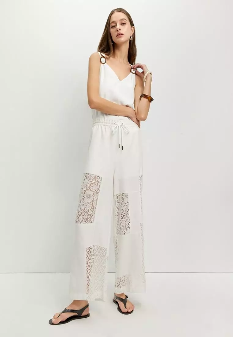 Lace Panel Wide-Leg Trousers