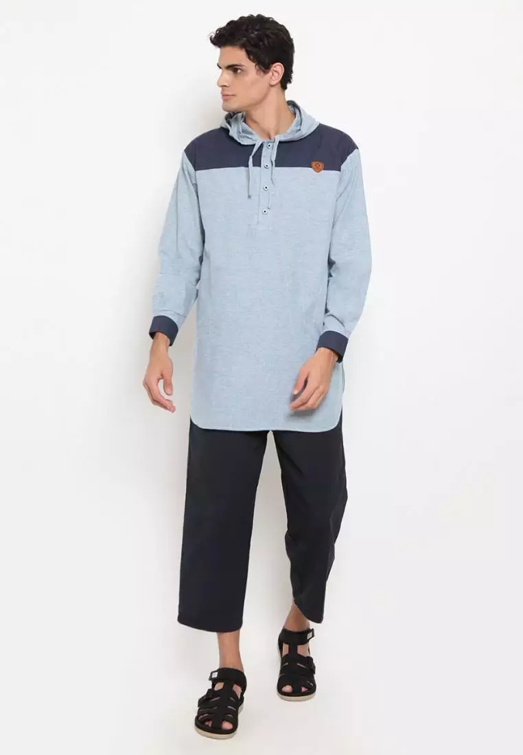 Zayidan Baju Koko Gamis Muslim Pria Zubair Hoodie - Bluesky