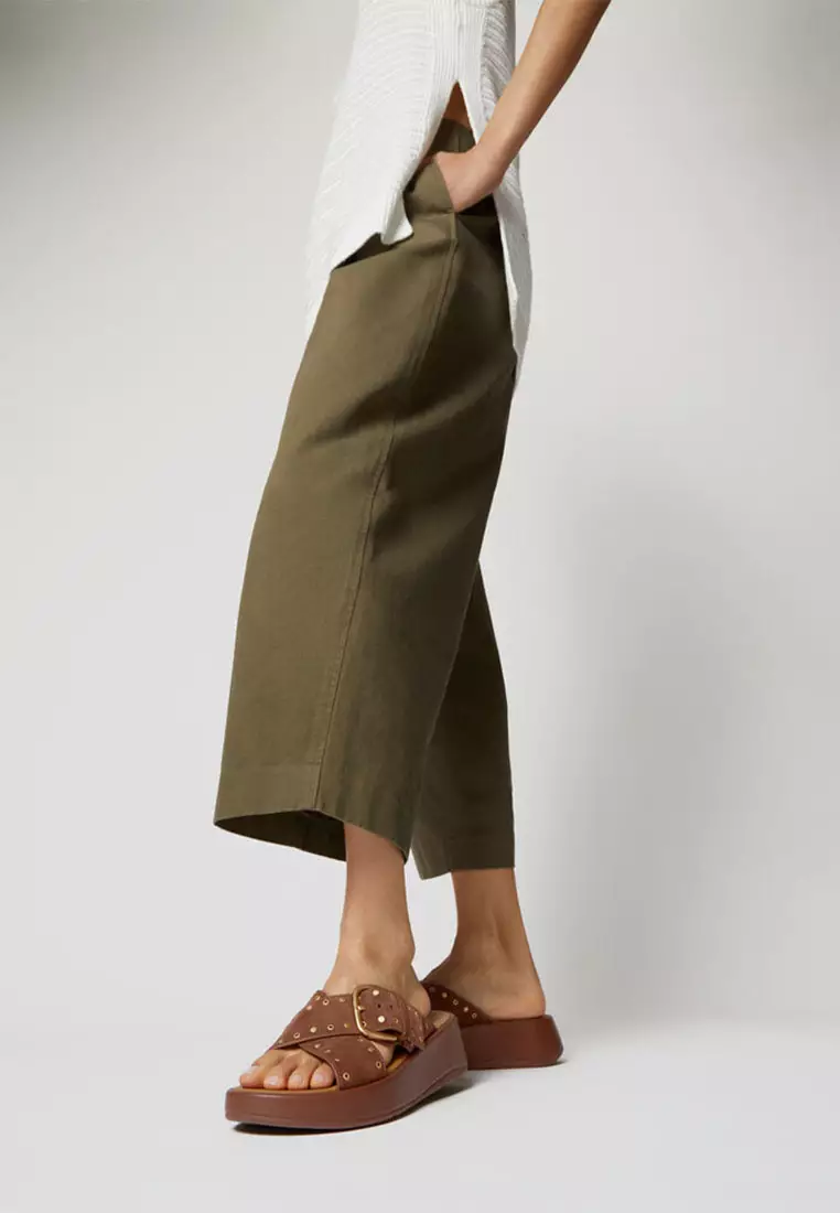 FF Sunshine 65 Beige Cotton Brown Leather Fibre Flatform Slide