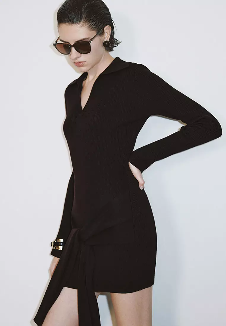 UR春季新款女装复古魅力氛围感绑带针织连衣裙UWG950065
