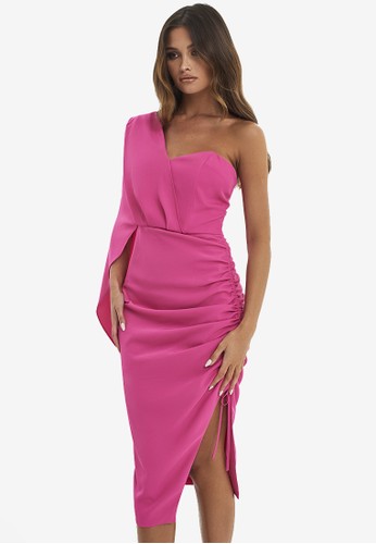 Jual Lavish Alice Ruched Side Cape Midi Dress Original Zalora Indonesia