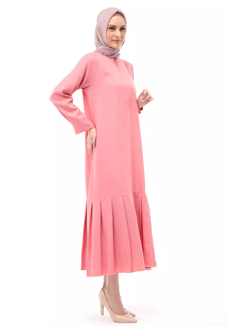 Natalia Dress Muslimah Wanita Long Sleeve Polos Design Casual Regular Fit - Dusty