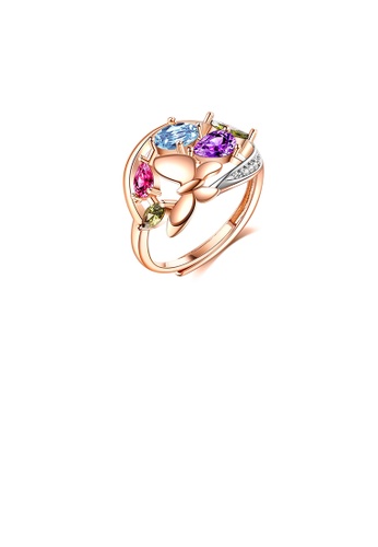 Glamorousky silver Fashion and Elegant Plated Rose Gold Butterfly Adjustable Ring with Colorful Cubic Zirconia AC66CACBF45B98GS_1