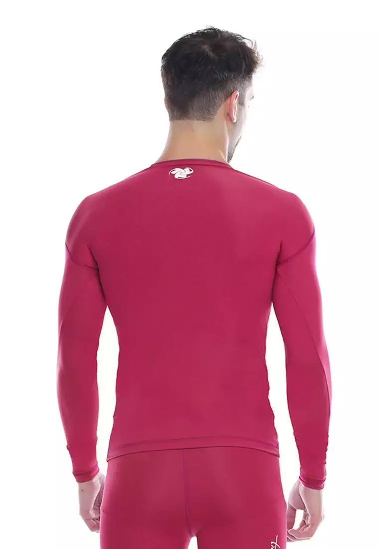 Tiento Man Baselayer Baju Ketat Manset Olahraga Pria Long Sleeve Pink Rashguard Sport Original
