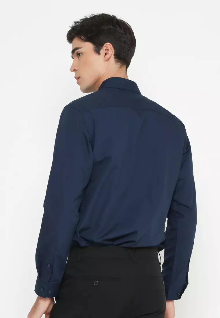 MEN'S NAVY SLIM FIT LONG SLEEVE SHIRT