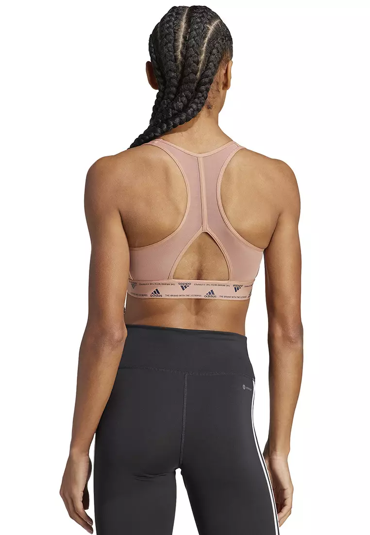 adidas Powerreact Training Medium-Support 3-Stripes Bra - Pink