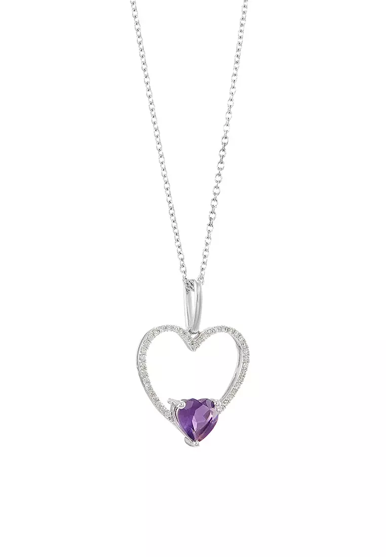 HABIB Heart Amethyst and Diamond Necklace in 375/9K White Gold 561180125-AMEH