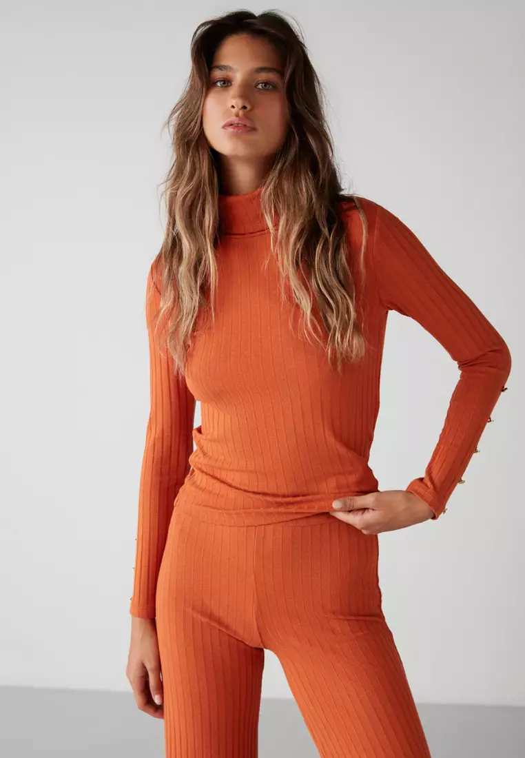 Moranes Gold Button Turtleneck Top