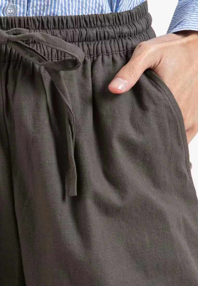 Forest Ladies Stretchable Cotton Linen Elastic Waist Wide Leg Pants Women Long Pants | Palazzo - 810473-14Khakigreen